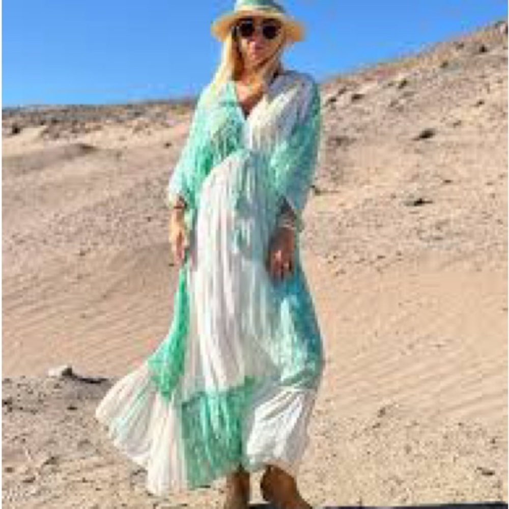 INDIA BOUTIQUE Sari Dress n
Aqua,Gorgeous BEADED V-Neck, Drawstrings,EUC,Size M